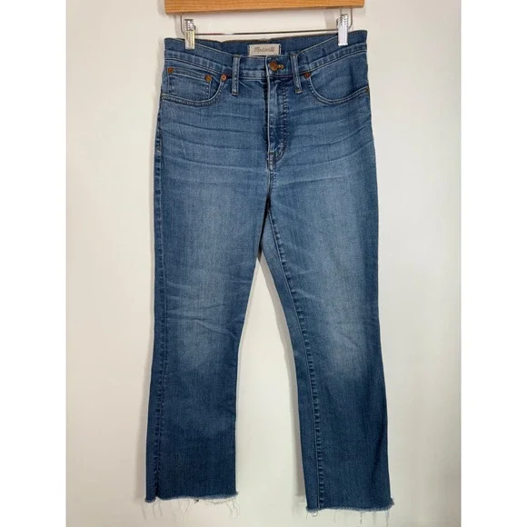 Madewell Cali Demi Boot Crop Jeans Womens Size 28 Medium Wash Frayed Hem - Picture 2 of 11